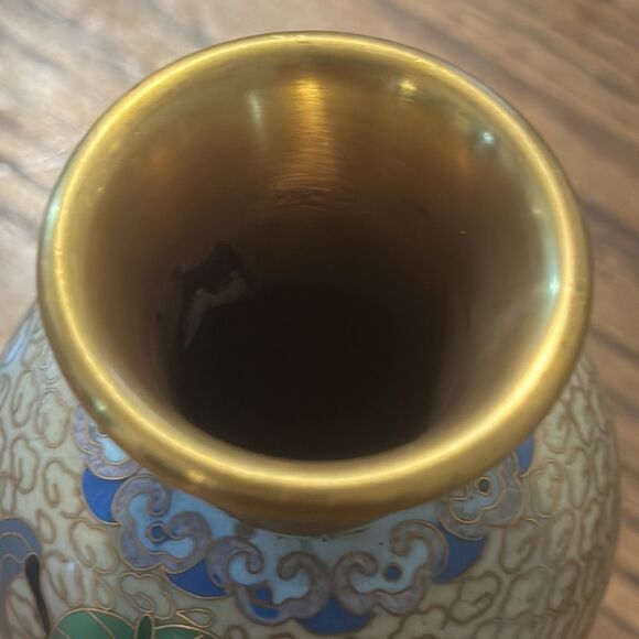 Antique Brass Painted Cloisonné 5” Vase - Picture 5 of 6